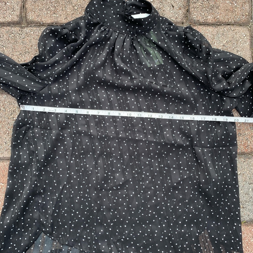 Romantic Sheer Black with White Dots Long Puff Sleeve Top - Picture 4 of 6
